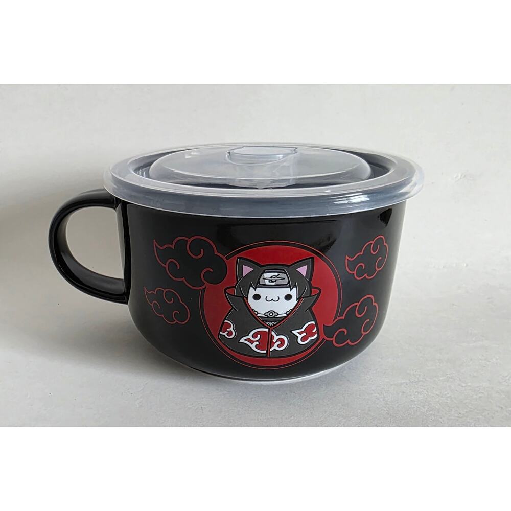 Naruto Ceramic Soup Mug Bowl w/ Lid Black Akatsuki Cat Anime Mad Engine